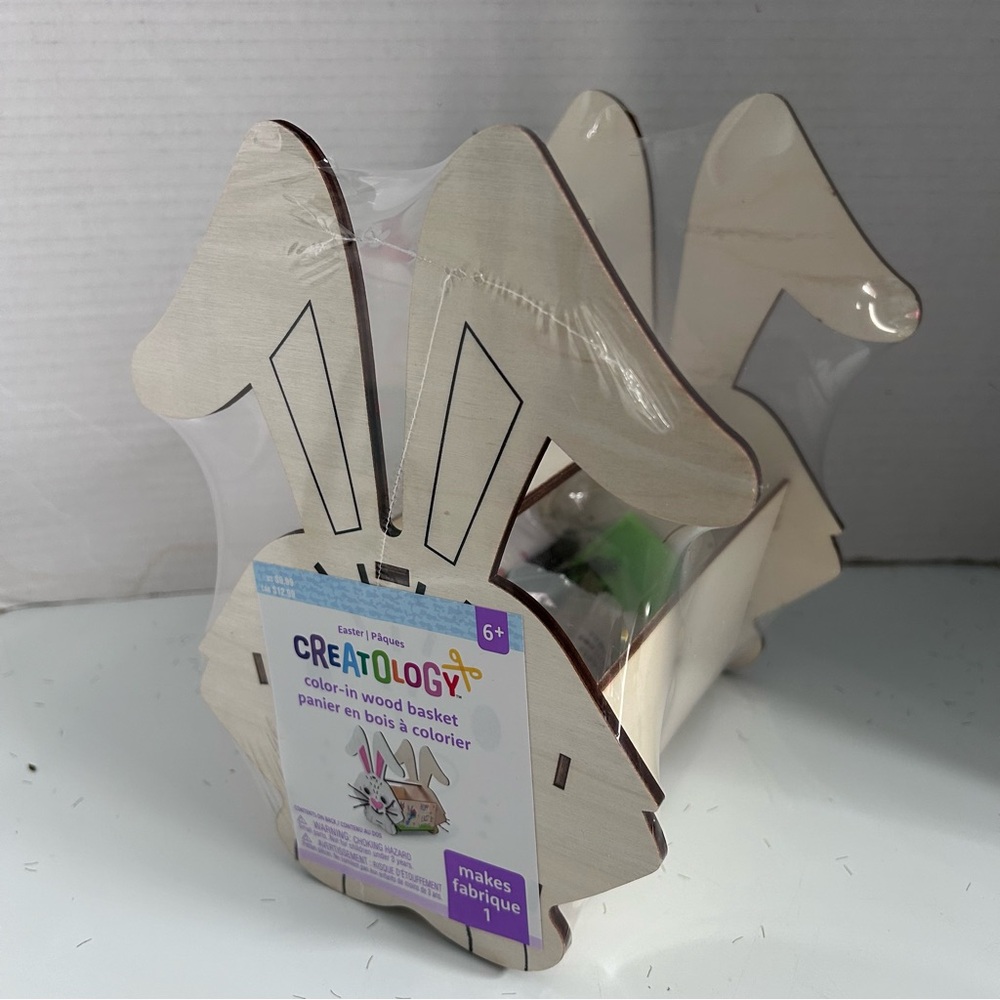 Color-in wood bunny basket